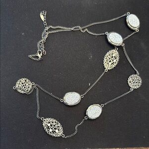 Nice gunmetal chain necklace crystal embellishment and filigree embellishment